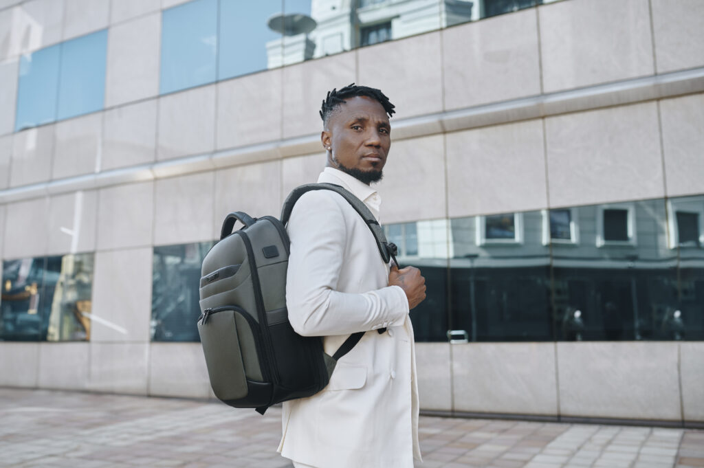 Teko Modise sporting the Pro-DLX 6 15.6” laptop backpack